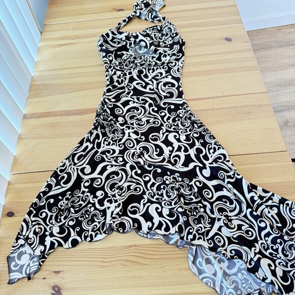 Y2K Ruby Rox Brown Floral Mini Dress Ruched Halter Fairy 90s Asymmetrical Hem S - Picture 5 of 10